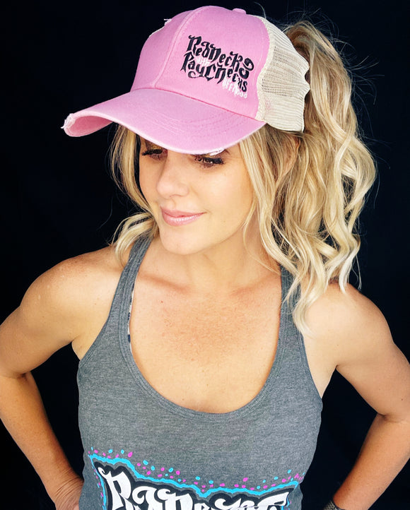 RWP Pink Distressed High Pony Tail Cap